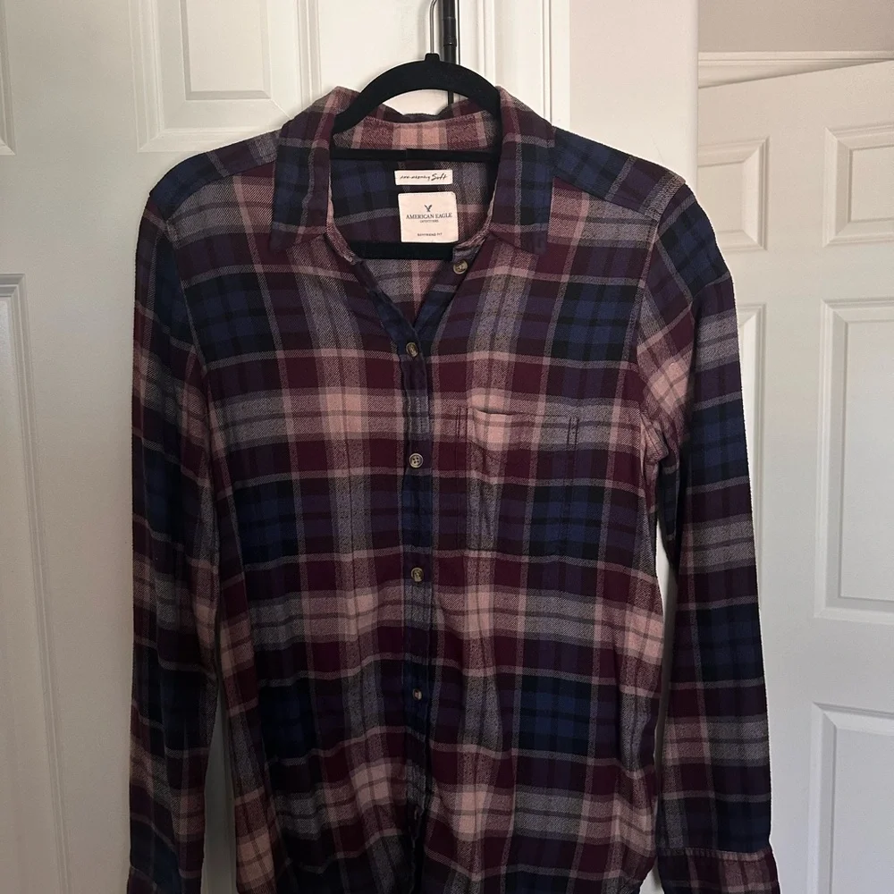American Eagle Outfitters Blue and Purple Flannel Ahh - Mazingly Soft - Picture 1 of 3